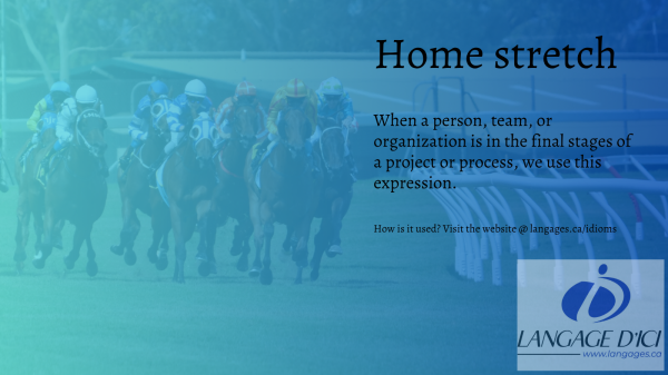 Horses in the final stretch, illustrating the 'home stretch'.