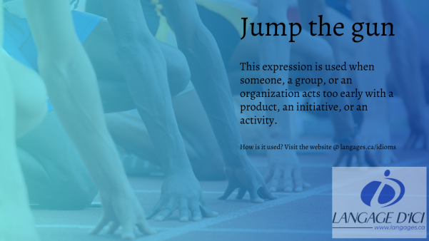 Sprinters at the starting line of a 100-meter race, illustrating the idea of 'jump the gun'.