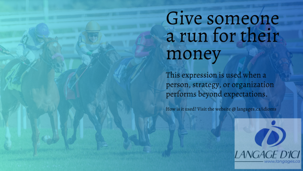 Horses racing on a dirt track, symbolizing strong competition and the origin of the expression 'give someone a run for their money.'